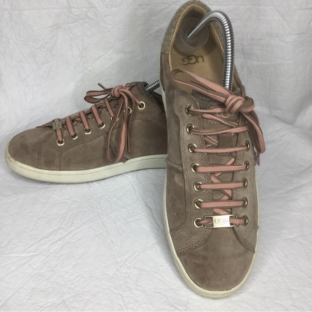 Ugg Sneakers Shoes 9 Uggs Milo Fawn Soft Suede Upper Metal Logo Laces Pink Brown